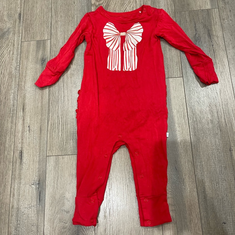 Posh Peanut Red Bow Pajama Onesie Body Suit Size 18-24m Bow